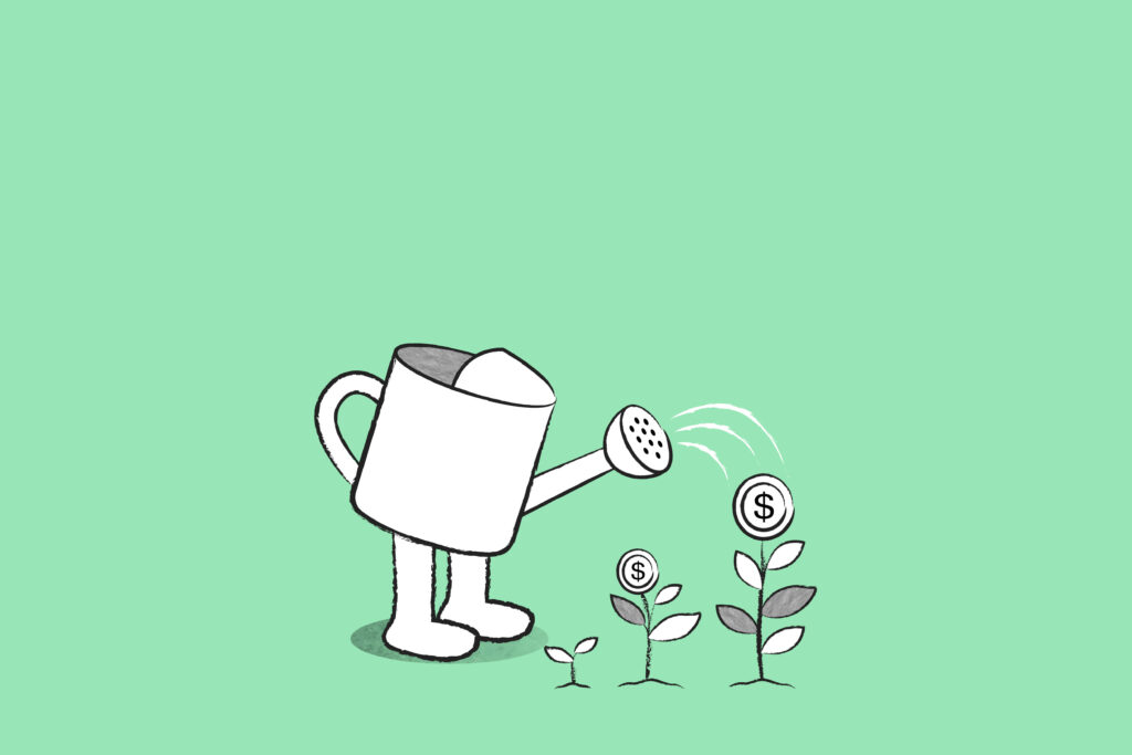 watering can background vector with doodle business growth illustration